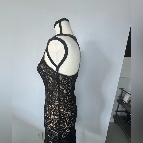 Dress the Population Black & Beige V-Neck Midi Dress - Size Small - Picture 6 of 17